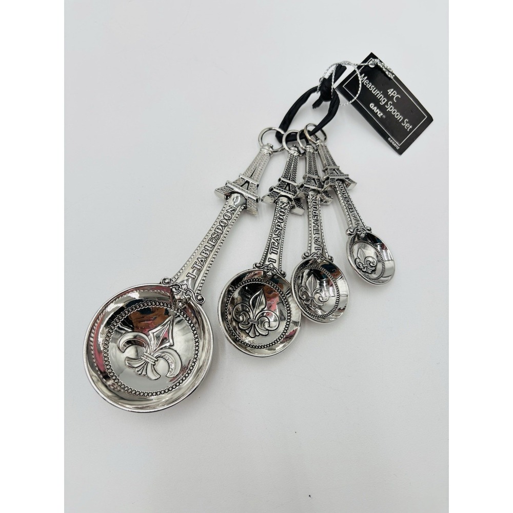 NWT Ganz Paris Eiffel Tower Measuring Spoons Set 4 Pc Fleur de Lis Kitchen Decor